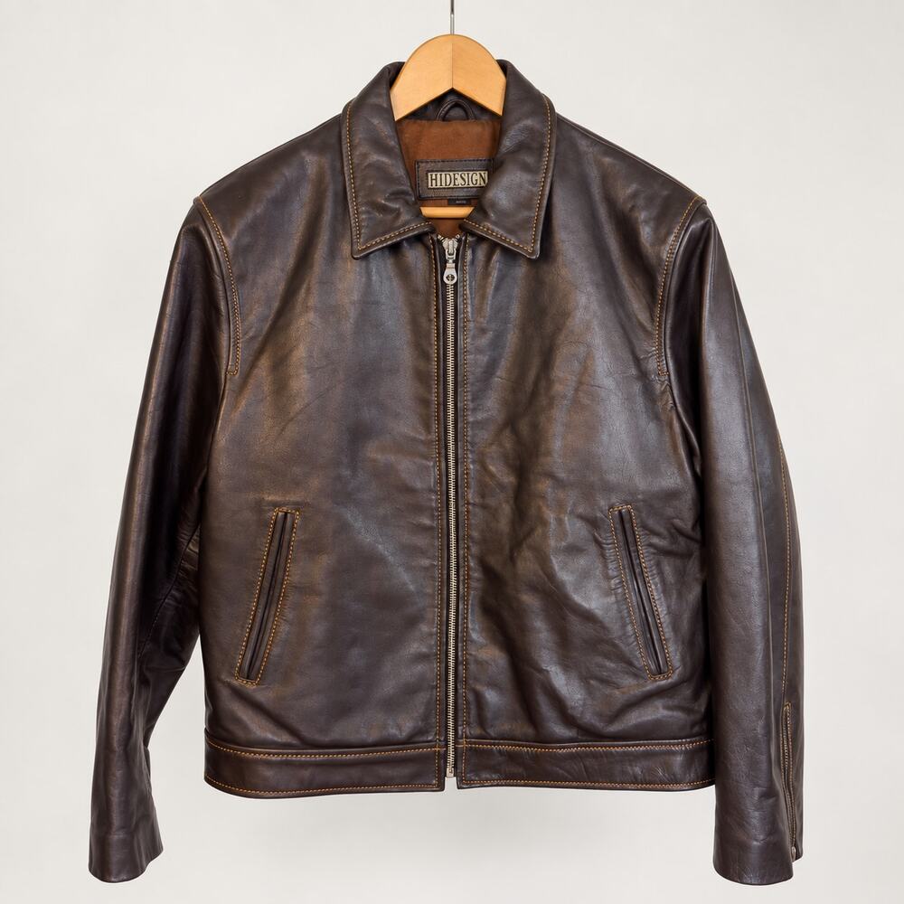Leather Jacket HIDESIGN with Contrast Stitching Medium Size